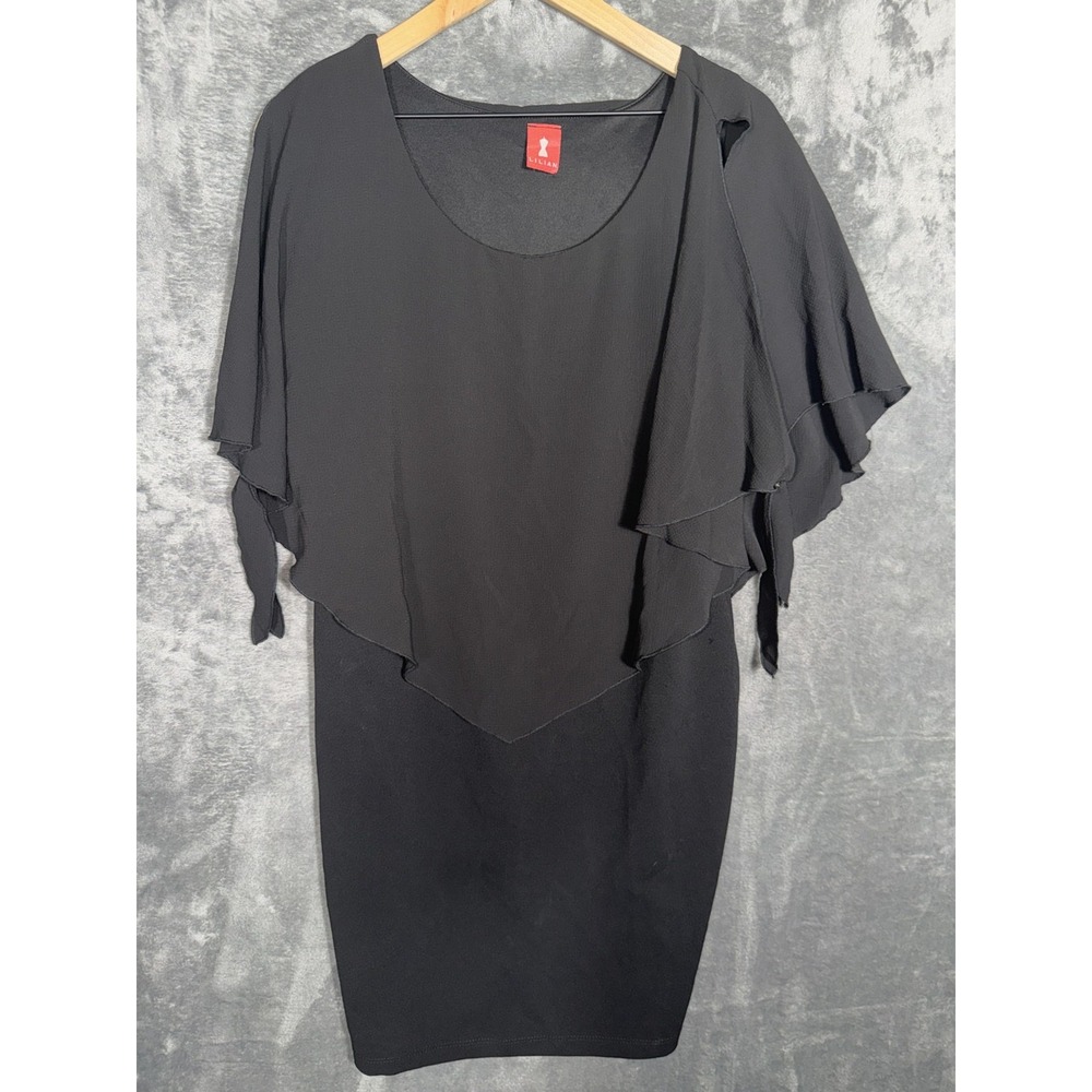Lilian Womens Black Capelet Bodycon Dress Chiffon Overlay Tiered Cocktail